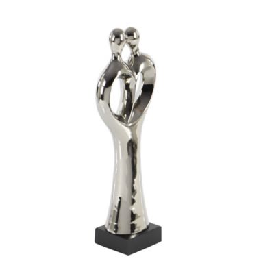 Image showing  Traditional Silver Porcelain Stylized Abstract, Couple Sculpture, 19 in. x 6 in. x 4 in.