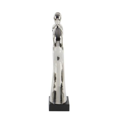 Image showing  Traditional Silver Porcelain Stylized Abstract, Couple Sculpture, 19 in. x 6 in. x 4 in.