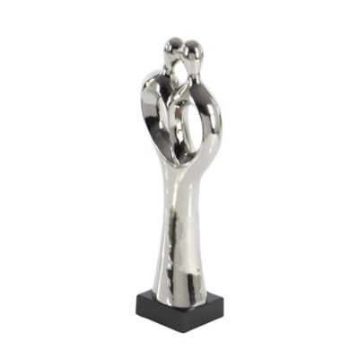Image showing  Traditional Silver Porcelain Stylized Abstract, Couple Sculpture, 19 in. x 6 in. x 4 in.