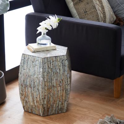Harper & Willow Barrel-Shaped Shell Side Table, 16 in. x 16 in., Multicolor