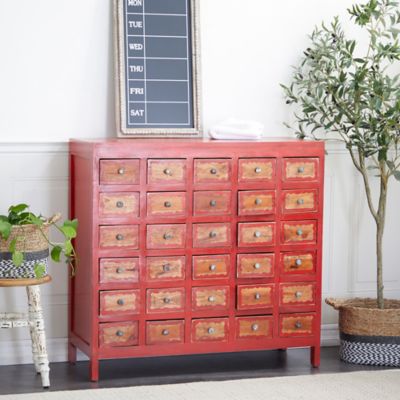 Harper & Willow 30-Drawer Country Cottage Wood Cabinet, 41 in. x 40 in., Red