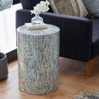 Harper & Willow Multi Shell and Wood Contemporary Accent Table, 20 in. x 14 in. x 14 in.