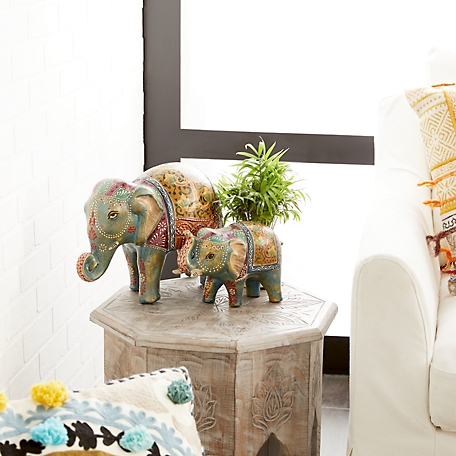 Harper & Willow Multicolor Ceramic Eclectic Elephant Sculptures, 10 in., 6 in., 2 pc.