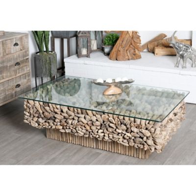 Harper & Willow Rectangular Driftwood Natural Coffee Table, 30 in. x 49 in. x 17 in., Brown