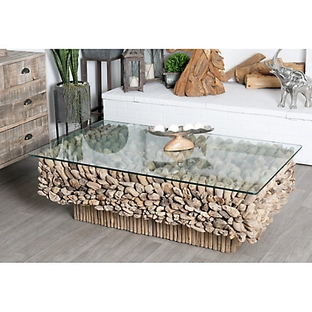 Harper & Willow Brown Driftwood Natural Coffee Table, 30 in. x 49 in. x 17 in.