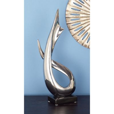 Harper & Willow Porcelain Sculpture, Ceramic Abstract, Silver Figurine, 8 in. x 4 in. x 17 in.