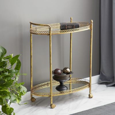 Harper & Willow Traditional Iron and Glass Bar Cart, 35 in. x 30 in. x 16 in., Gold
