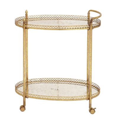 Image showing  2-Tier Traditional Iron and Glass Wheeled Bar Cart, Gold