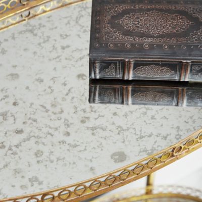 Image showing  2-Tier Traditional Iron and Glass Wheeled Bar Cart, Gold