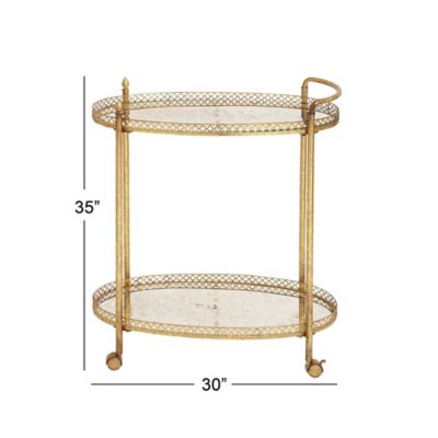 Image showing  2-Tier Traditional Iron and Glass Wheeled Bar Cart, Gold