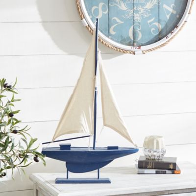 Harper & Willow Coastal Dark Blue Wooden Sailboat Sculpture, 28 in. x 17 in. x 3 in.