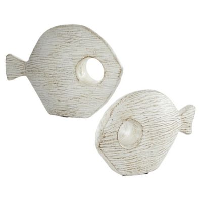 Image showing  Ceramic Coastal Fish Sculptures, 13 in., 9 in., White, 2 pc.