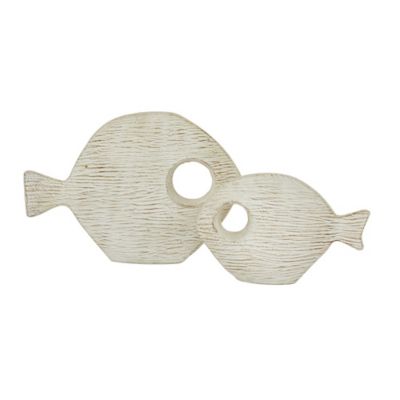 Image showing  Ceramic Coastal Fish Sculptures, 13 in., 9 in., White, 2 pc.