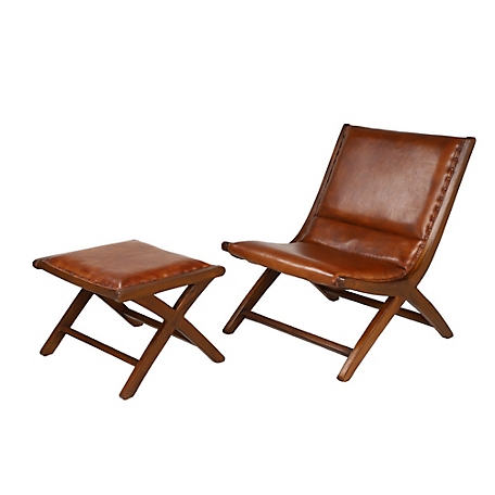 Harper & Willow 2 pc. Brown Teak Wood Natural Accent Chair, 33 in., 16 in.