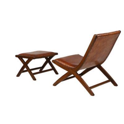 Image showing  2 pc. Brown Teak Wood Natural Accent Chair, 33 in., 16 in.