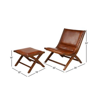 Image showing  2 pc. Brown Teak Wood Natural Accent Chair, 33 in., 16 in.