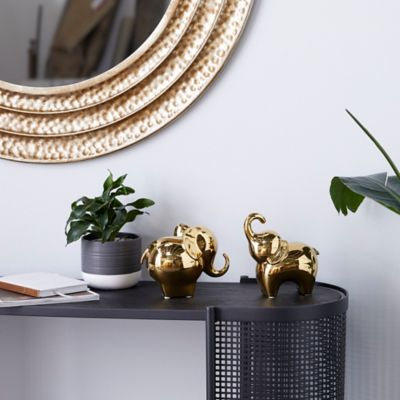 Harper & Willow Gold Porcelain Contemporary Elephant Sculptures, 6 in., 7 in., 2 pc.