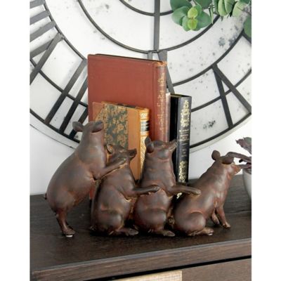 Harper & Willow Farmhouse Dark Brown Polystone Pig Sculpture, 7 in. x 13 in. x 4 in.