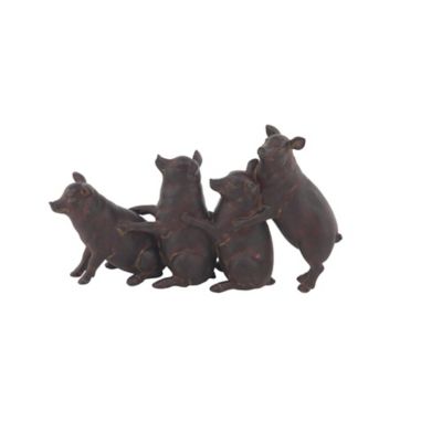 Image showing  Farmhouse Dark Brown Polystone Pig Sculpture, 7 in. x 13 in. x 4 in.
