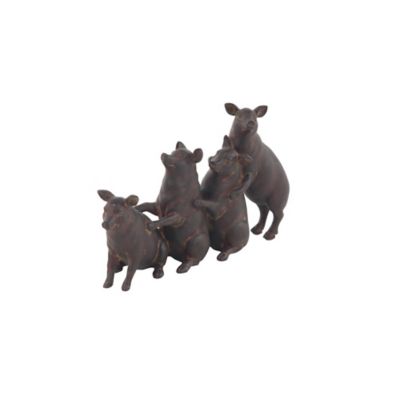 Image showing  Farmhouse Dark Brown Polystone Pig Sculpture, 7 in. x 13 in. x 4 in.