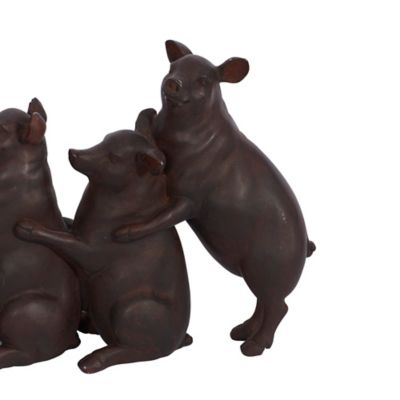 Image showing  Farmhouse Dark Brown Polystone Pig Sculpture, 7 in. x 13 in. x 4 in.