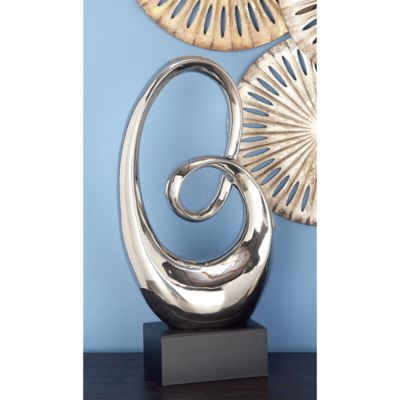 Harper & Willow Ceramic Swirl Abstract Sculpture, 10 in. x 4 in. x 21 in., Silver/Black