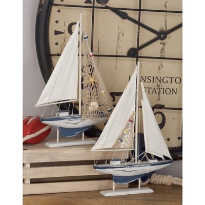 Harper & Willow Wood Sail Boat Sculptures, 13 in., 20 in., White, 2 pc.