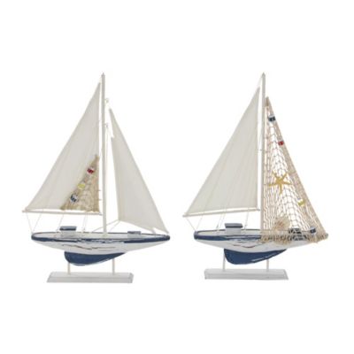 Image showing  Wood Sail Boat Sculptures, 13 in., 20 in., White, 2 pc.