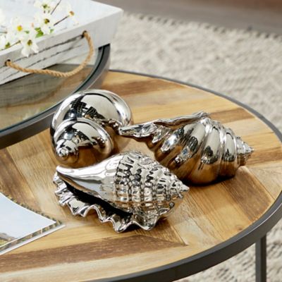 Harper & Willow 3 pc. Silver Ceramic Coastal Shell Sculpture Set, 8 in., 7 in., 6 in.