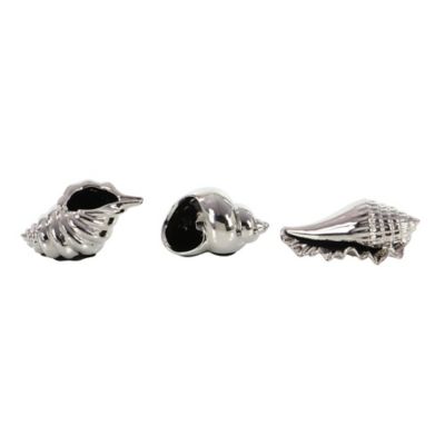 Image showing  3 pc. Silver Ceramic Coastal Shell Sculpture Set, 8 in., 7 in., 6 in.
