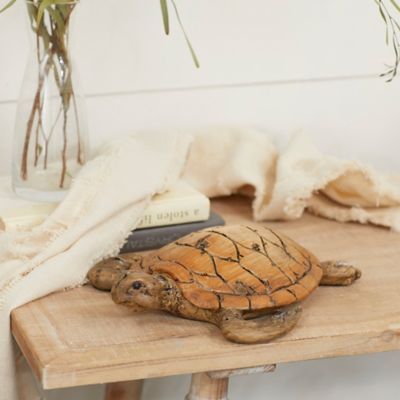 Harper & Willow Coastal Polystone Sea Turtle Sculpture, 2.55 in. x 10.6 in. x 9.4 in., Brown