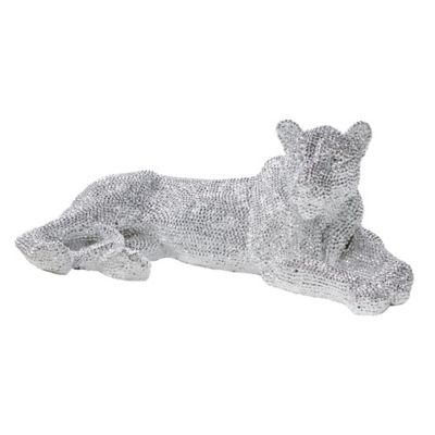 Harper & Willow Polystone Glam Leopard Sculpture, 14 in. x 39 in. x 19 in., Silver