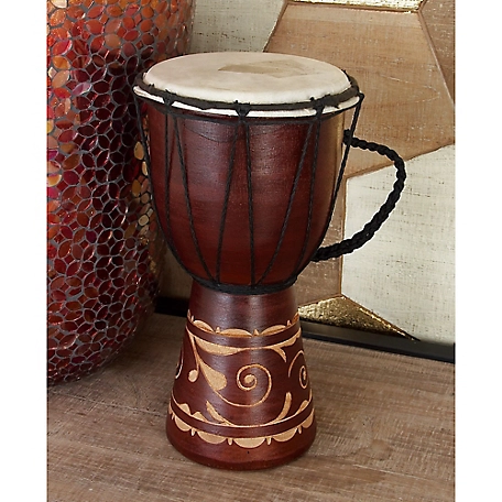 Harper & Willow Brown Wood Handmade Djembe Drum Sculpture with Rope Accents 7 in. x 7 in. x 12 in.