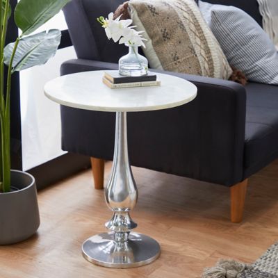 Harper & Willow Marble and Aluminum Traditional Accent Table, White