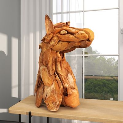Harper & Willow Teak Wood Natural Horse Sculpture, 24 in. x 10 in. x 18 in., Brown