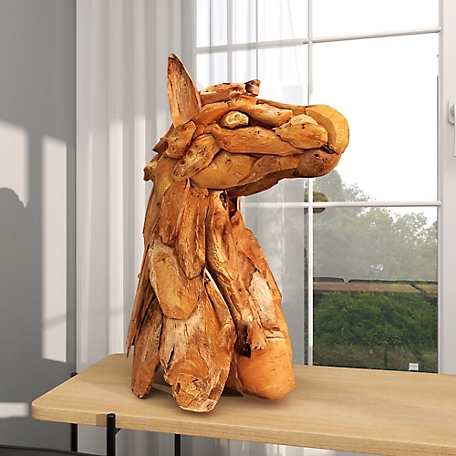 Harper & Willow Brown Teak Wood Natural Sculpture, Horse, 24 in. x 10 in. x 18 in.