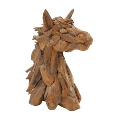 Image showing  Teak Wood Natural Horse Sculpture, 24 in. x 10 in. x 18 in., Brown