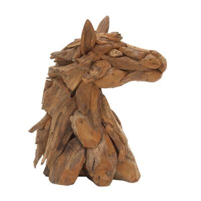 Image showing  Teak Wood Natural Horse Sculpture, 24 in. x 10 in. x 18 in., Brown