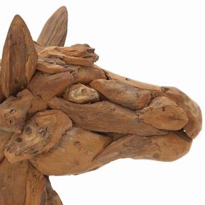 Image showing  Teak Wood Natural Horse Sculpture, 24 in. x 10 in. x 18 in., Brown