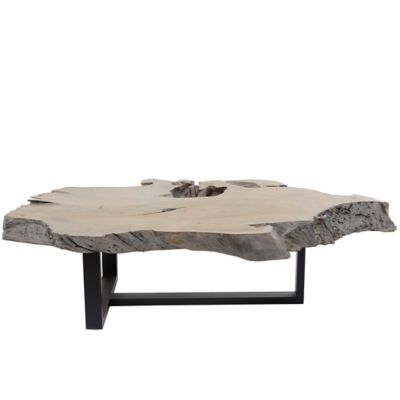 Image showing  Brown Wood Handmade Live Edge Wood Slab Coffee Table with Black T Stand Base, 50 in. x 32 in. x 15 in.