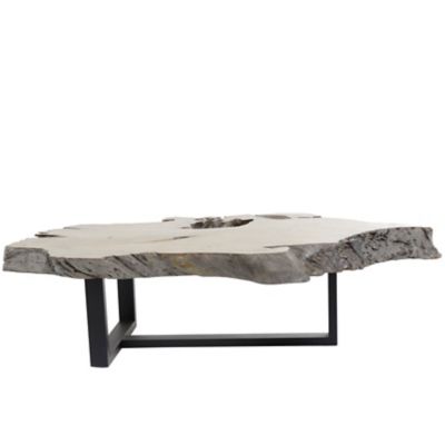 Image showing  Brown Wood Handmade Live Edge Wood Slab Coffee Table with Black T Stand Base, 50 in. x 32 in. x 15 in.