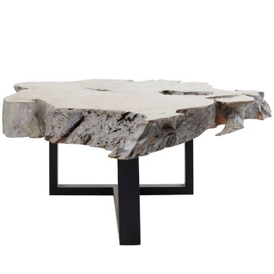 Image showing  Brown Wood Handmade Live Edge Wood Slab Coffee Table with Black T Stand Base, 50 in. x 32 in. x 15 in.
