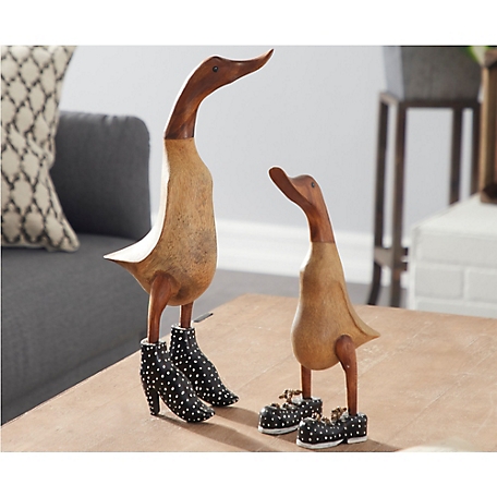 Harper & Willow 2 pc. Brown Bamboo Duck Sculpture with High Heels and Boots Set, 17 in., 12 in.