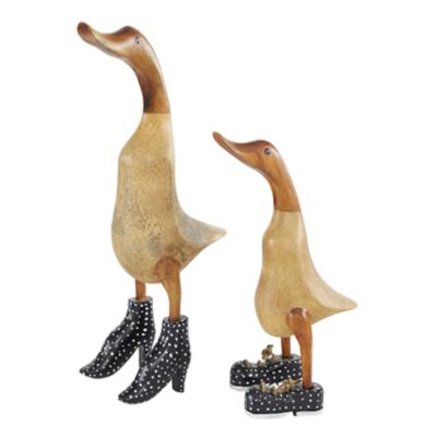 Image showing  2 pc. Brown Bamboo Duck Sculpture with High Heels and Boots Set, 17 in., 12 in.