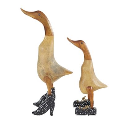 Image showing  2 pc. Brown Bamboo Duck Sculpture with High Heels and Boots Set, 17 in., 12 in.