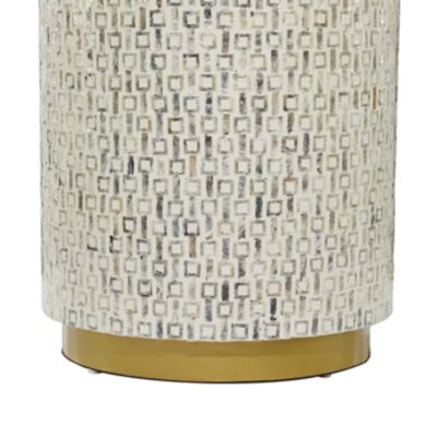 Image showing  Contemporary Round White Shell and Wood Geometric Table, 22.35 in. x 17.8 in. x 17.8 in.