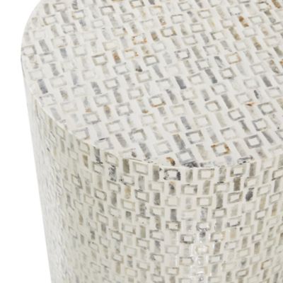 Image showing  Contemporary Round White Shell and Wood Geometric Table, 22.35 in. x 17.8 in. x 17.8 in.