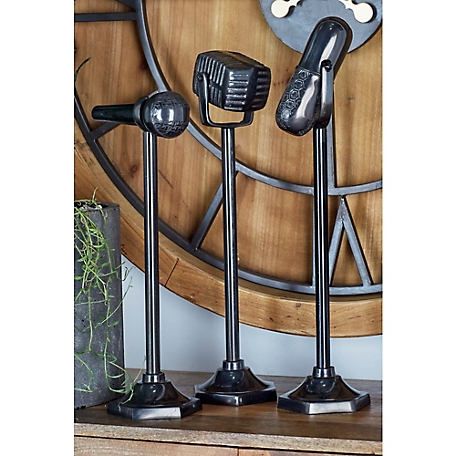 Harper & Willow Black Aluminum Traditional Microphone Sculptures, 17 in., 20 in., 21 in., 2 lb., 3 pc.