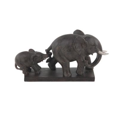 Image showing  Brown Polystone Elephant Sculpture, 6 in. x 11 in. x 4 in., Brown