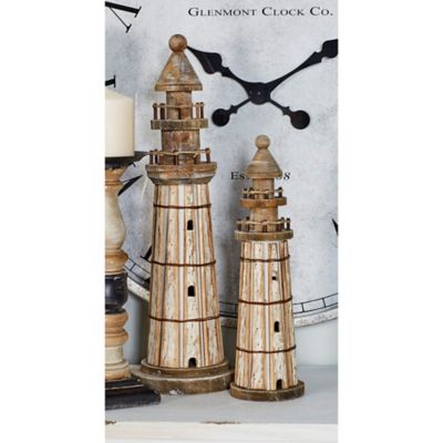 Harper & Willow White Wood Coastal Lighthouse Sculptures, 15 in., 20 in., 2 pc.